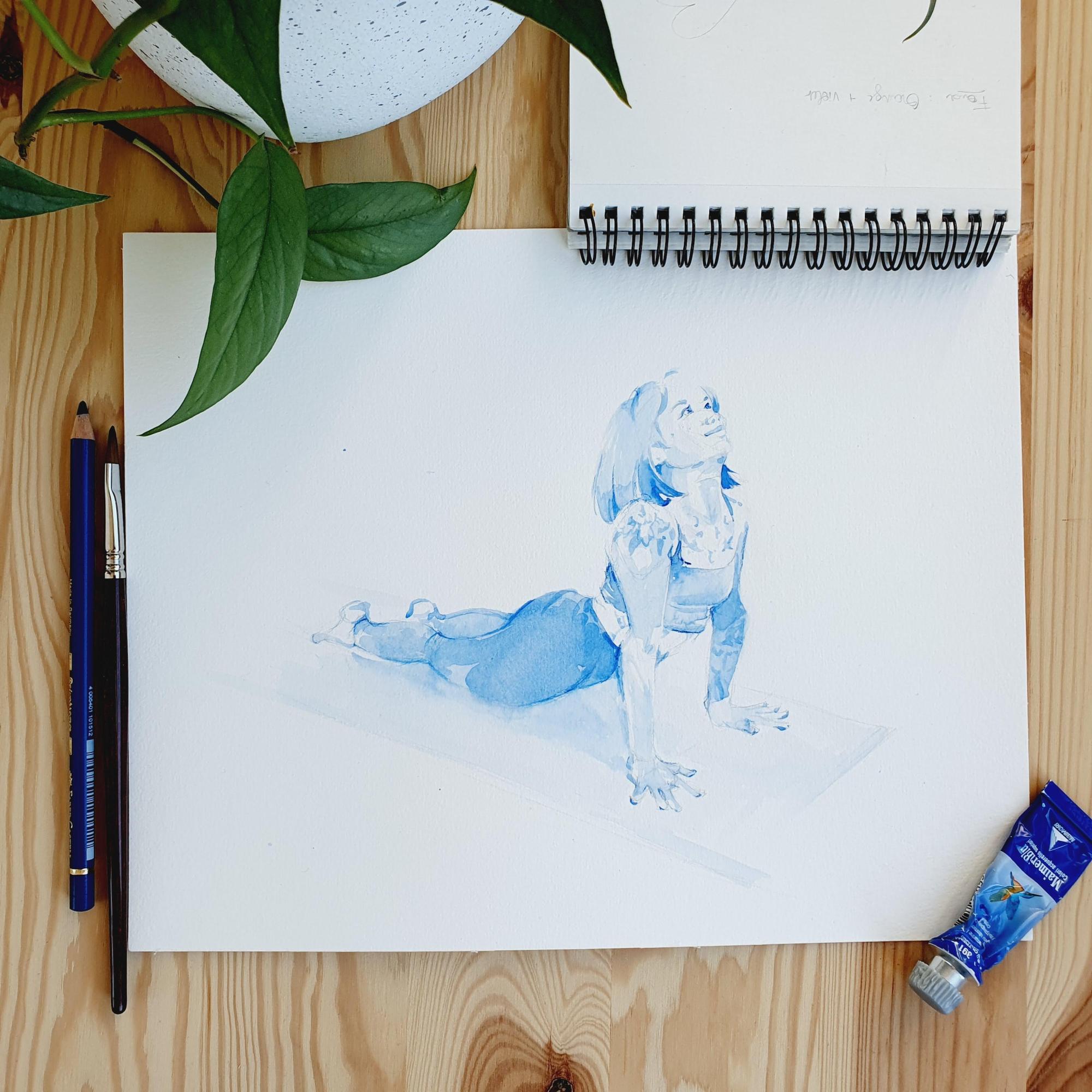 Peinture aquarelle yogi bleue